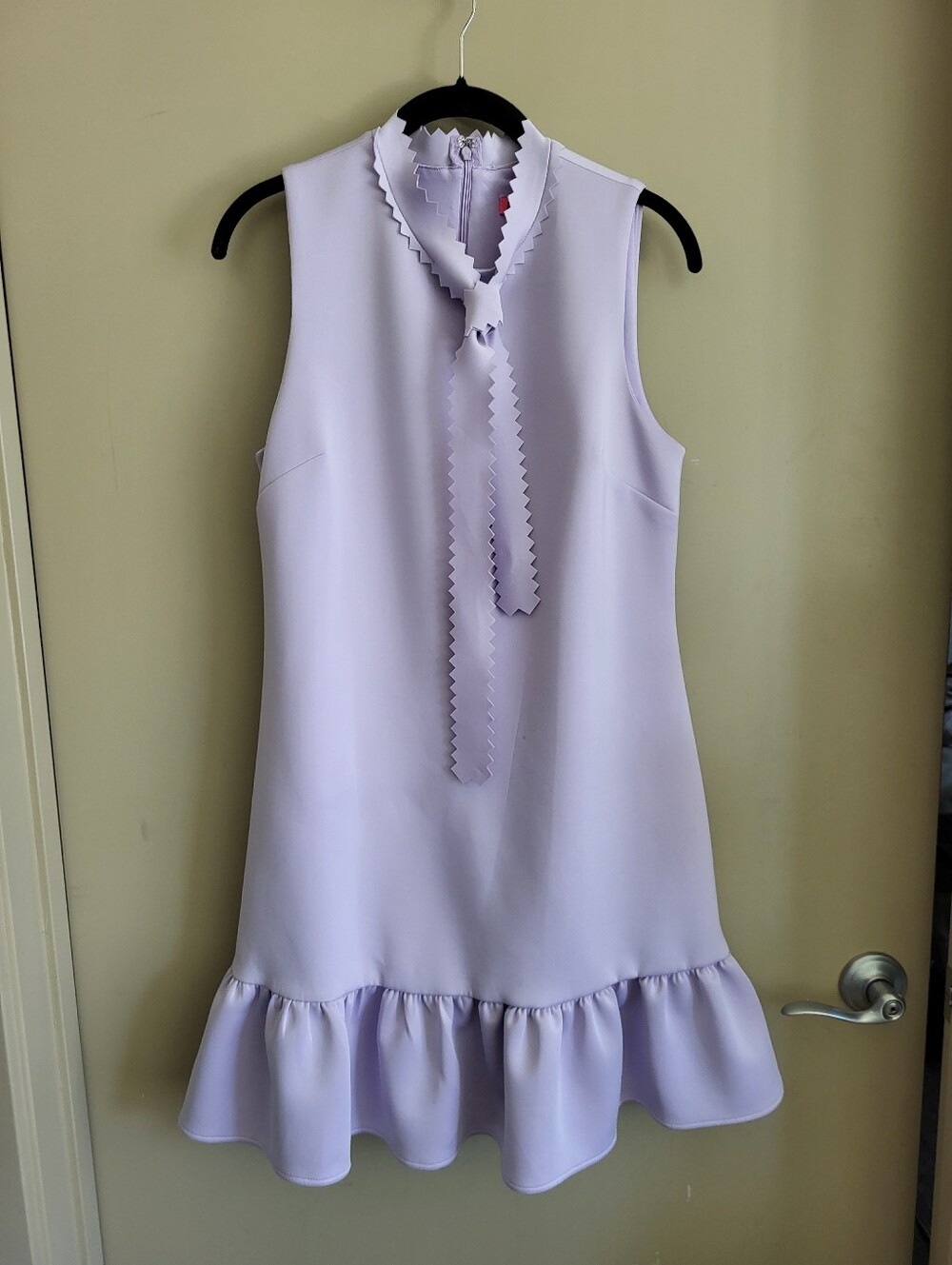 Betsey Johnson Lilac Tie-Neck Shift Dress | Ruffle Hem | Fully Lined | Size 6 - Picture 2 of 8